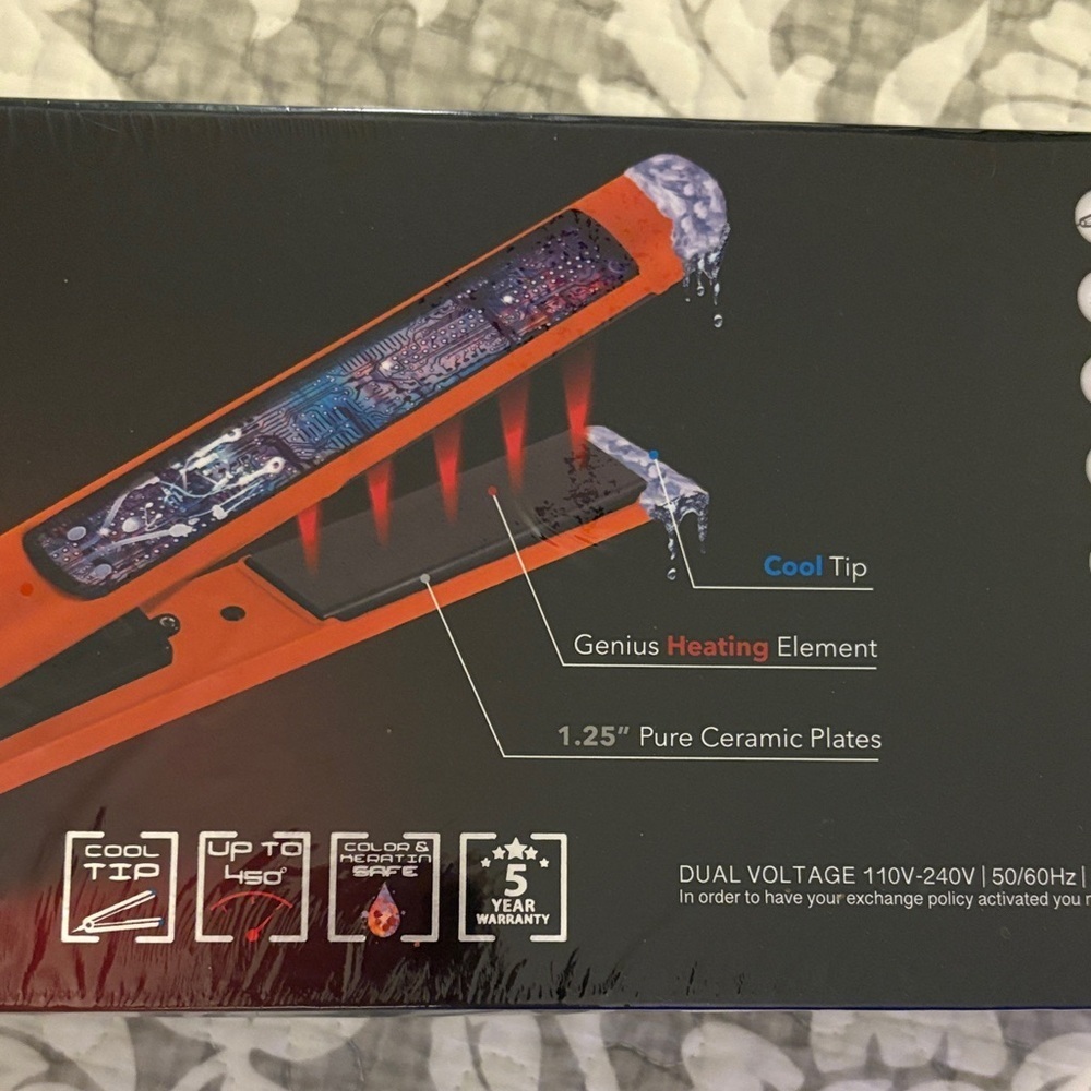 Royale Platinum Orange Citrus Hair Straightener ~ 1.25 Ceramic Plates - New - Picture 6 of 8
